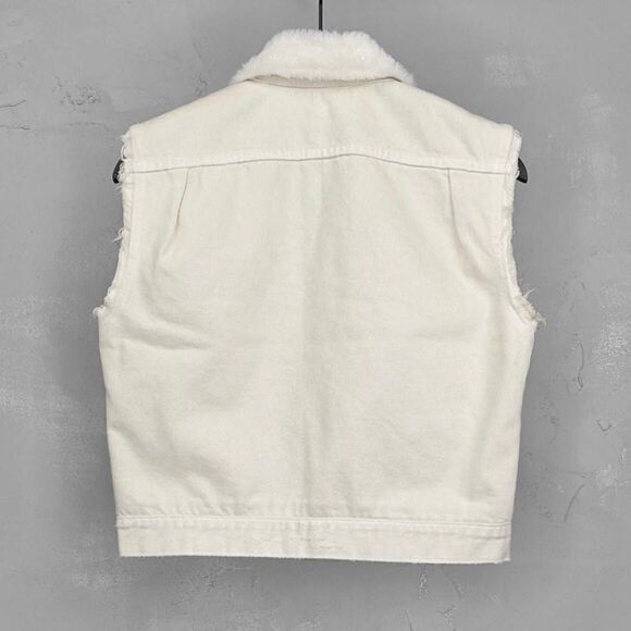 Helmut Lang Trucker Denim Vest in Ivory w/ Faux Fur Lining Women's Medium - Picture 4 of 6